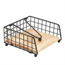 1 Stück eleganter flacher Papierservietten-Halter mit Ausgabearm, schwarze Servietten-Halter für Tisch, Küche, Arbeitsplatten & Outdoor, Schwarz