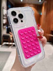 Back To School 2pcs Air Cushion Shockproof Case + Rose Pink Jelly Suction Cup Phone Holder Compatible With IPhone 15 Pro Max/15 Pro/15/14 Pro Max/14 Pro/14/13 Pro/13/12/11, Galaxy A14/A12/A15/A32/A33/A24/A50/A53/S20/S21/S22/S23/S24/S24+/S25 - Hot Pink - View 3