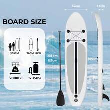 Stand Up Paddling Board 305cm Adults Inflatable Stand Up Paddle With All Accessories, For All Skill Levels, 200kg Load Capacity For 2 People - 黑與白 - 查看 4