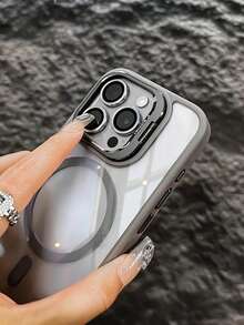 简约磁吸金属框镜头保护膜/支架三合一手机壳，适用于 17/17Pro/17Pro Max / 16/16Pro/16Pro Max/15/15Pro/15Pro Max/14/14Pro/14Pro Max/13/13Pro/13Pro Max/12/12Pro/12Pro Max/11/17 Pro Max，亚克力防摔硬壳保护套 - 黑色 - 查看 6