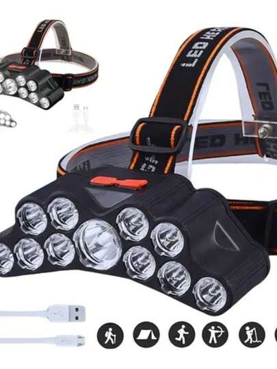 Lanterna De Cabeça Recarregável 11 Leds 1200 Lumens
