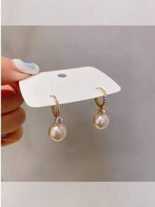 2pcs Elegant Cubic & Pearl Earrings, Suitable For Women's Everyday Wear - White - View 3