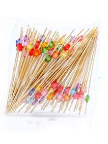 50/100Pcs Bamboo Pick Sweet Daisy Theme Flower Fruit Fork, Party Dessert Salad Stick Cocktail Skewer, Wooden Picks Wedding Birthday Party Supplies