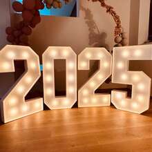 1Pc 3FT/91.5CM/36Inch Light Up Digital Marquee Frame White Lights KT Board Number 0-9 Plug-In KT Board With Bracket Party Decorative Light Birthday Party Anniversary Decoration-Warm Light - White - View 5
