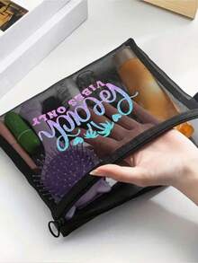 Maestra Mesh Cosmetic Bag Lipstick & Cushion Puff Storage Portable Make-Up Bag Transparent Organizer Bag Toiletry Bag Travel Pouch,Makeup Bag Makeup Pouch Skincare Bag Toiletry Bagtravel Essentials For Vacation Summer Holiday Back To School School Stuff Bag For School Travel Bag For Women Makeup Bag For Travel - Black - View 9