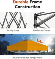 Amada 10x10ft 1-Person Setup Pop Up Canopy Tent - Easy Outdoor Sun Shade For Events, Parties, Camping, Gazebo With Wheel Cover Bag, Beach Tent With 3-Speed Adjustable Height,Blue - 橘色 - 查看 4
