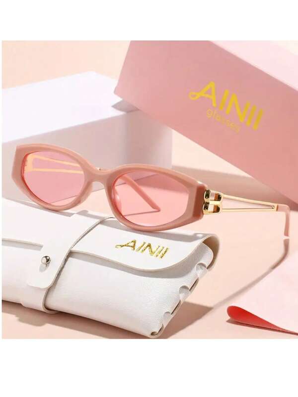 1 Pair Retro Rhombus Frame With B Letter Design Ladies Fashion Glasses, Shiny Gold Accessories, Comes With Elegant Leather Case, Fashionable & Practical, Multi-Color Options Suitable For Various Occasions, Lightweight Eyeglass Frame