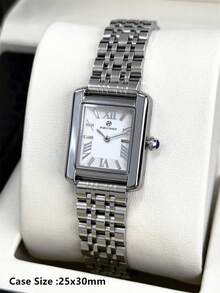 Pablo Raez 1pc Original Charming Ladies Watch Stainless Steel Silver Jewelry Wristwatches Non Tarnish Color Vintage Top Level AAA High Quality Women Wristwatch Luxury Dress Clock Roman Numeral Elegant Brand New Hours Rectangle Gorgeous Design Quartz Watch Fashionable White Face Female Popular Square Wristwatch - White - View 4