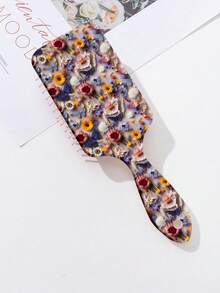 1pc Ditsy Floral Pattern Antistatic Cushioned Hair Brush, Designed For Women, Made Of Polyester Fiber, Suitable For All Seasons Hair Styling Tool - Multicolor - View 10