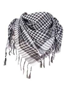 1pc Abaya Accessories Fashion Classic Desert Plaid Print Square Headscarf, Arabic Outdoor Sun Protection Windproof Unisex Tassel Shawl Scarf, Suitable For Daily And Outing Wear