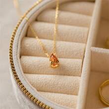 18K Gold Plated Pear-Shaped Zirconia Stainless Steel December Birthstone Necklace, Christmas, Birthday, Valentine's Day Gift