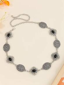 1pc Gold Tone Metal Floral Engraved Women's Waist Chain