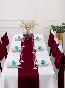 10 pièces Chemin de table en satin, 30*275cm/17*275cm, lisse, couleur bordeaux unie, convient pour les mariages, anniversaires, dîners, cérémonies de remise des diplômes et autres événements. Peut également être noué en nœuds pour la décoration des chaises.