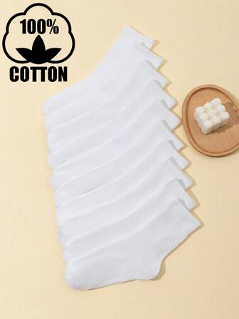 5 pares/10 pares de calcetines de tripulación de unicolor para niños y jóvenes, calcetines de tobillo alto para estudiantes de vuelta a la escuela, calcetines deportivos negros y blancos para uso diario casual