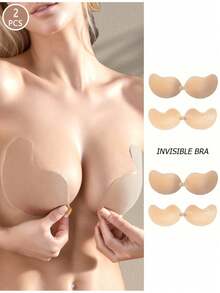 1 Pair Super Sticky Invisible Push Up Self Adhesive Bra Backless Breast Lift Bra Reusable - Apricot - View 12