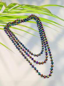 1pc 1.5m Long Crystal Beads Knotted Multi-Layer Simple Daily Wear Necklace For Women