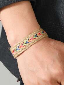1 pièce Bracelet en tissu tressé fait main à la mode arabe, de couleur unie ou multicolore. (Le motif à rayures peut être aléatoire)
