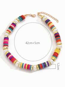 1 pieza Collar de estilo bohemio y resort con trenzado, piedras y perlas para mujeres (color aleatorio)