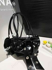 时尚红色蝴蝶结铆钉单肩腋下包新款女士新款夏季高端别致可爱坏蛋休闲水桶包、手机和零钱包 - 彩色 - 查看 4