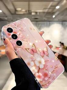 1 件粉色桃花与蝴蝶设计透明软手机壳，适用于三星 Galaxy A04e/12/A13/A14/A34/A50/A52/A53/A54/S21/S22/S23/S24/S25/S25Ultra - 無色 - 查看 7