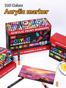 36 Colors - 168 Colors Acrylic Markers, Waterproof And Sun-Resistant Multifunctional Painting Pens, Non-Transparent And Stackable Art Special Painting Markers, Student-Use Art Supplies DIY Color Painting Pens, Ceramic Mug Coloring, Must-Have Gifts For The School Season