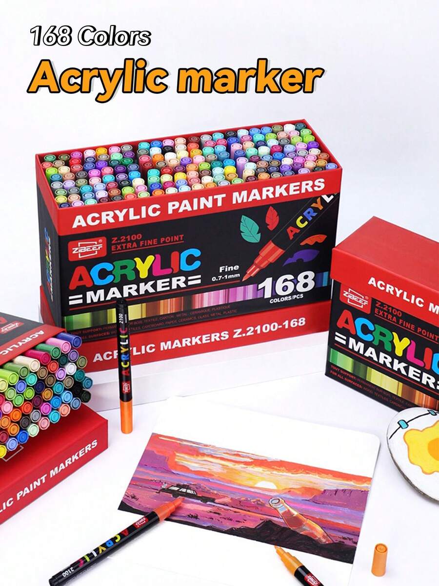36 Colors - 168 Colors Acrylic Markers, Waterproof And Sun-Resistant Multifunctional Painting Pens, Non-Transparent And Stackable Art Special Painting Markers, Student-Use Art Supplies DIY Color Painting Pens, Ceramic Mug Coloring, Must-Have Gifts For The School Season