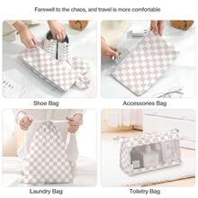 8pcs Travel Packing Cubes Set,Travel Portable Clothes Storage Bags, Compression Storage Shoe Bag, Clothing Underwear Bag, Luggage Packing Organizers,Pack Your Luggage With Ease ,Travel Essential Accessories - 淺粉格子 - 查看 5