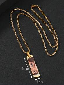 1pc Customized Couples Eye Photo Necklace, Laser Engraved Eye Photo And Name Pendant Necklace, Customized Laser Letter Couples Necklace, Stainless Steel Square Pearl Men's Photo Necklace, Couples Gift, Gift For Boyfriend, Girlfriend - Color Photo Necklace - View 5