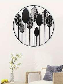 Nowoczesna rzeźba ścienna z liści - 30 cm średnicy, okrągła, wisząca sztuka ścienna do wystroju domu - inspirowana naturą metalowa dekoracja ścienna do kuchni i salonu