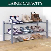 Estantería para zapatos, organizador de zapatos apilable de 3 niveles de madera, estantería de almacenamiento de zapatos de pie, entrada, puerta principal, natural - Gris - Ver 5