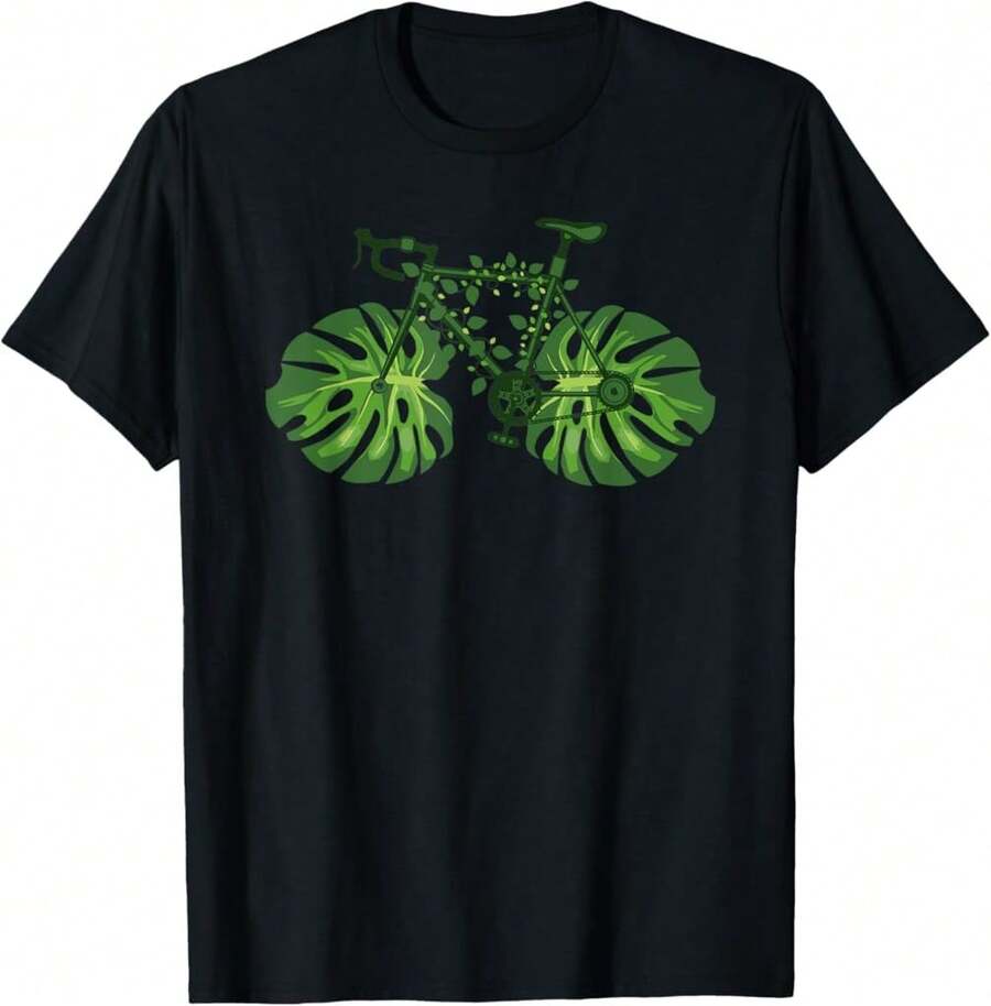 Green Tropical Leaf Monstera Plant Bike For Women Men Kids T-Shirt Gift For Dad Gift For Coworker Gift For Cat Lovers - Black - View 1