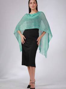 1 peça de poncho xale feminino com borlas, elegante e versátil, para primavera/verão, adequado para várias ocasiões