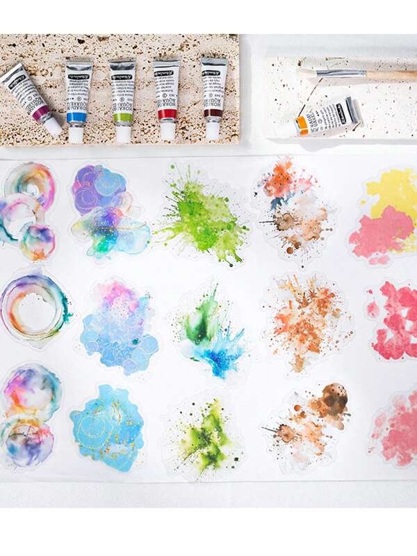 15pcs/Pack Vintage Watercolor Smudge PET Waterpoof Junk Journal Scrapbooking Decorative Craft Scrapbook Stickers 15design Partten