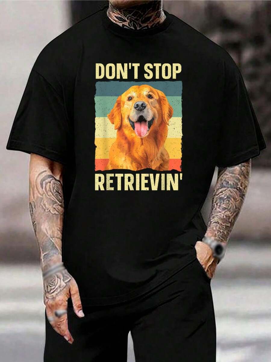 Camiseta retro de Golden Retriever, divertida camiseta informal para amantes de los perros, regalo para paseos, para hombre y mujer, manga corta - Negro - Ver 1