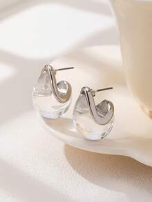 1pair Fashion Elegant Women Chunky Asymmetrical Resin Stud Earrings, Suitable For Party And Daily Wear - Chunky Resin Earrings - View 10