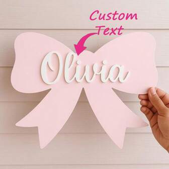 1pc Customized Wooden Name Plate, Personalized Name, Unique Bow Design, Multiple Colors, Suitable For Bedroom, Living Room, Home Decor, Wedding, Birthday, Thanksgiving, Party, Christmas, Customized Gift, Personalized Gift,Christmas Gift Supplies