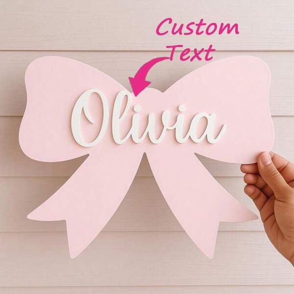 1pc Customized Wooden Name Plate, Personalized Name, Unique Bow Design, Multiple Colors, Suitable For Bedroom, Living Room, Home Decor, Wedding, Birthday, Thanksgiving, Party, Christmas, Customized Gift, Personalized Gift
