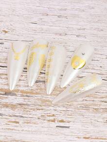 2/3/4/6 3D爱心锁指甲贴金银翅膀心形贴纸抽象涂鸦条纹指甲修剪，银色爱心锁抽象涂鸦全息心形指甲修剪包裹热印指甲贴纸DIY