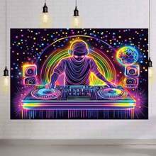 1 Stück Party Hintergrund - DJ und Nachtklub Dekoration, perfekt für Feiern und Bar Partys, Neon-Thema, DJ-Drehenden Muster Vier Jahreszeiten Innenraum Feier Wanddekoration, geeignet für Wanddekoration, Fotokabine, Innen-/Außenbereich, Vier Jahreszeiten Party Dekoration, Zuhause, Garten, Fotostudio und Outdoor-Aktivitäten Mehrzweck