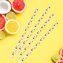 100 pajitas de papel con estampado de cerezas, perfectas para diferentes fiestas o uso comercial, tamaño de 6x197mm - cereza - Ver 2