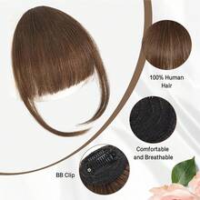 Clip In Bangs Real Human Hair Bangs Hair Clip Fringe With Temples Hairpieces For Women Natural Looking Hair Extension For Daily Wear (Wispy Bangs, Dark Brown) - 棕色 - 查看 2