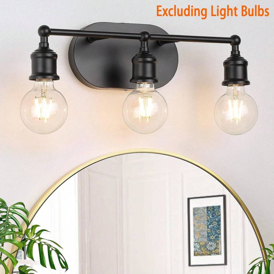 3-Lights Bathroom Light Fixtures E26,Vintage Wall Mount Light Fixture,Black Modern Vanity Lights, Bathroom Wall Lamp(Excluding Light Bulbs) - màu đen - Xem 1