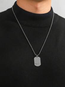 1pc Fashion Mother-Child Dog Tag Pendant Necklace, Beaded Chain Jewelry, Versatile Streetwear Accessory, Stainless Steel Dog Tag Pendant Necklace With Beaded Chain, Suitable For Men's Daily Wear