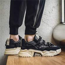 New Thick Sole Elevated Chunky Sneakers For Men, Fashionable Casual Outdoor Non-Slip Durable Lace-Up Shoes, Lightweight Comfortable Versatile Sporty Sneakers - Black - View 6