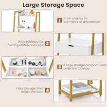 Vanity Desk Set With Flip-Up Mirror, Ladder Vanity Table And Cushioned Stool Set W/ 4 Storage Compartments, Small Makeup Vanity - 1 - View 5