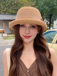 1pc Women Casual Boho Fisherman Hat, Street Style, Breathable, New Design, Elegant, Petite, Vintage Floppy Sun Hat, Suitable For Everyday & Outdoor Use