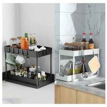 Under Sink Organizers And Storage, 2-Tier Sliding Cabinet Basket Organizer With Hooks, Multi-Purpose Under Sink Organizers And Storage For Bathroom Kitchen - Black - View 14