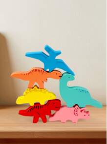 Bloques de construcción de dinosaurios creativos de madera con música, un set colorido que incluye: 5 piezas de partículas de dinosaurios lindos, 10 tarjetas doble cara con patrones de apilamiento "desde principiante hasta avanzado" para ejercitar los movimientos finos de las manos, juguetes de apilamiento de dinosaurios, adecuados como juguetes educativos para la primera infancia, ¡ideales como regalos para Halloween o Día del Niño!