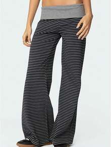 Women's Flare Leggings Fold Over Yoga Pants Flared Leggings Bell Bottom Y2K Low Rise Wide Leg Lounge Sweatpants - Light Grey - View 1