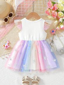 0-3 岁女婴独角兽主题单件套装，独角兽图案搭配渐变色薄纱裙，可爱优雅，适合 0-3 岁女婴春夏季穿着，适合节日、派对和家庭聚会 - 白色 - 查看 2